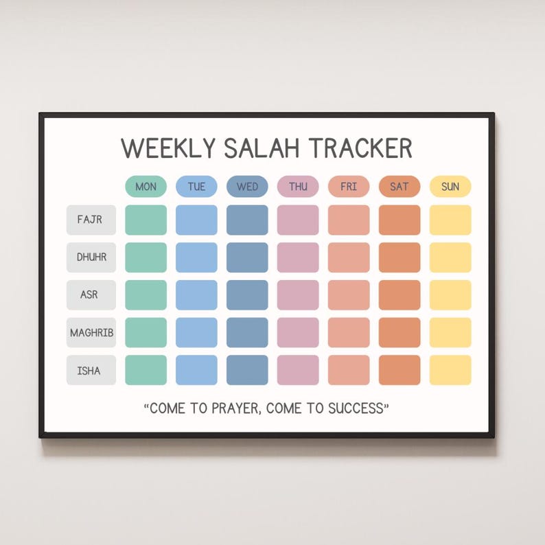 Weekly Salah Tracker Printable Islamic Prayer Planner Islamic Wall Art Muslim Kids Salah Chart Weekly Prayer Tracker Instant Download kids ramadan printable muslim homeschool islamic education muslim parents islamic school salat 5 pillars how to pray