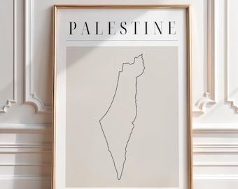Minimalistisk Palestinakarta Tryck Linjekonst Palestina Väggkonst Digital Nedladdning Professionell Palestinaaffisch Neutral Palestinsk Dekor Disposition Utskrivbar