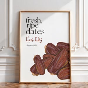 Islamic Kitchen Wall Art Quran Dates Verse Printable Muslim Home Decor Surah Maryam Arabic Fruit Poster Digital Food Artwork Muslim Gifts