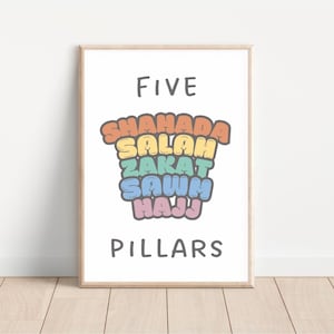 5 Pillars of Islam Minimalist Kids Wall Art | Colorful Islamic Educational Printable for Children | Muslim Kids Room Decor I Classroom Decor