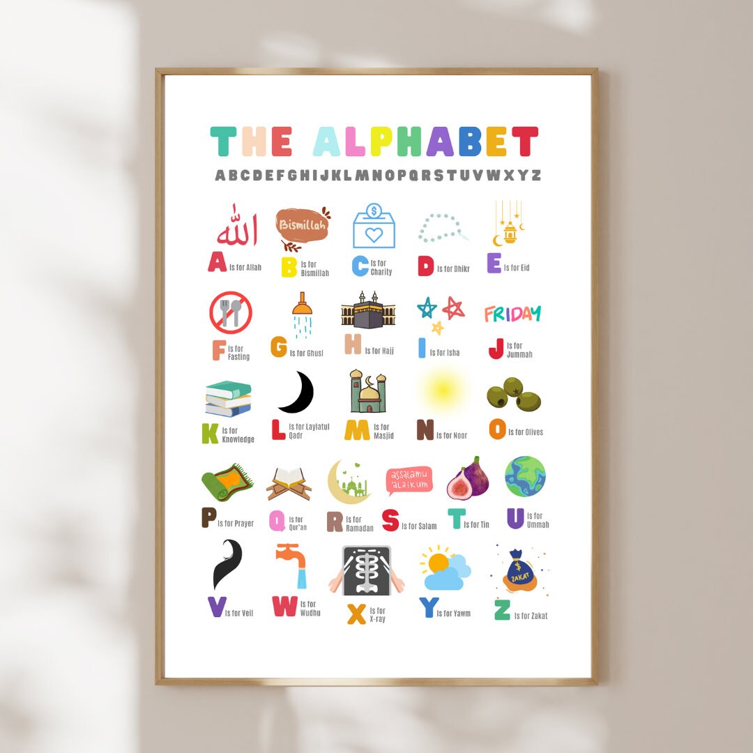 Islamic Kids Educational Poster Islamic Alphabet Muslim Alphabet Muslim