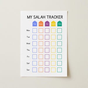 Salah Tracker Islamisk barn Utskrivbar Veckobönespårare Muslimsk barns Salahplanerare Salahschema Islamisk Pedagogisk Tryckt Affisch
