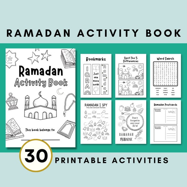 Libro de actividades de Ramadán para niños imprimible - Imprimible de Ramadán, Actividades de Ramadán, Coloración de Ramadán, Marcadores de Ramadán, Actividad de Eid para niños, PDF