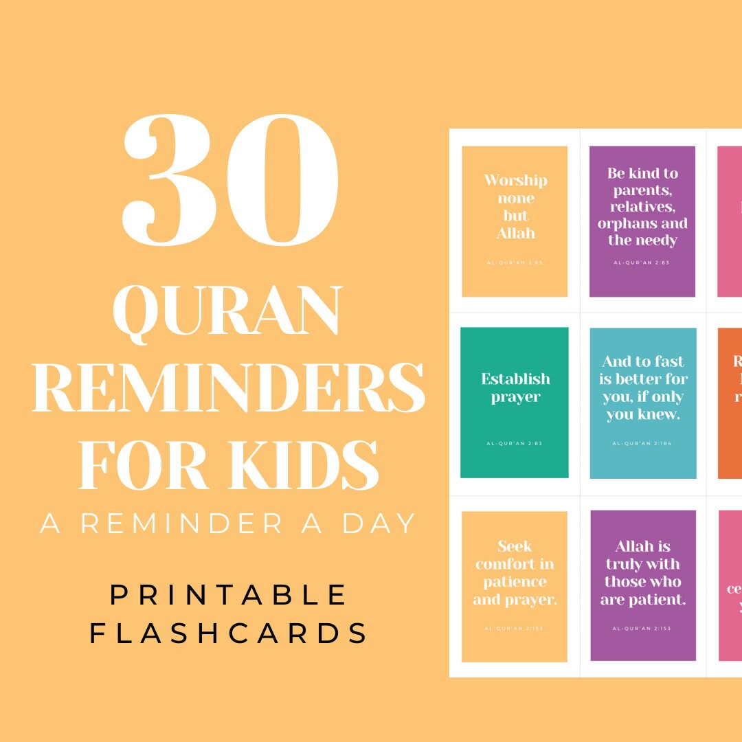 30 Quran Reminder Flashcards for Kids Islamic Printables, Islamic Reminders, Quran Reminders ...
