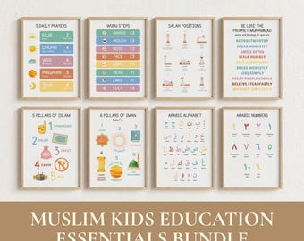 Islamic Kids Education Bundle 8 Posters Muslim Children Learning Classroom Homeschool Decor Muslim Kids Educational Printable Worksheet Set
