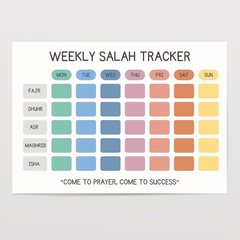 Weekly Salah Tracker Printable Islamic Prayer Planner Islamic Wall Art Muslim Kids Salah Chart Weekly Prayer Tracker Instant Download kids ramadan printable muslim homeschool islamic education muslim parents islamic school salat 5 pillars how to pray