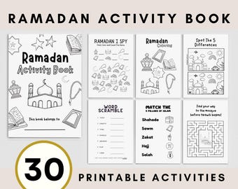 Libro de actividades de Ramadán imprimible para niños: 30 divertidas actividades islámicas para colorear, manualidades de Ramadán, sopa de letras y más - Descarga digital