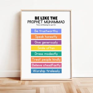 Sii come il profeta Maometto, arte murale islamica per bambini, download digitale, stampabile, decorazione per la cameretta dei bambini musulmani, poster per la scuola materna del Ramadan, regalo