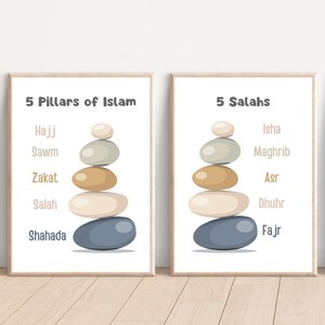 5 Pillars of Islam and 5 Daily Salahs Printable Islamic Wall Art Muslim Kids Educational Decor Minimalist Digital Download Ramadan Gift Idea