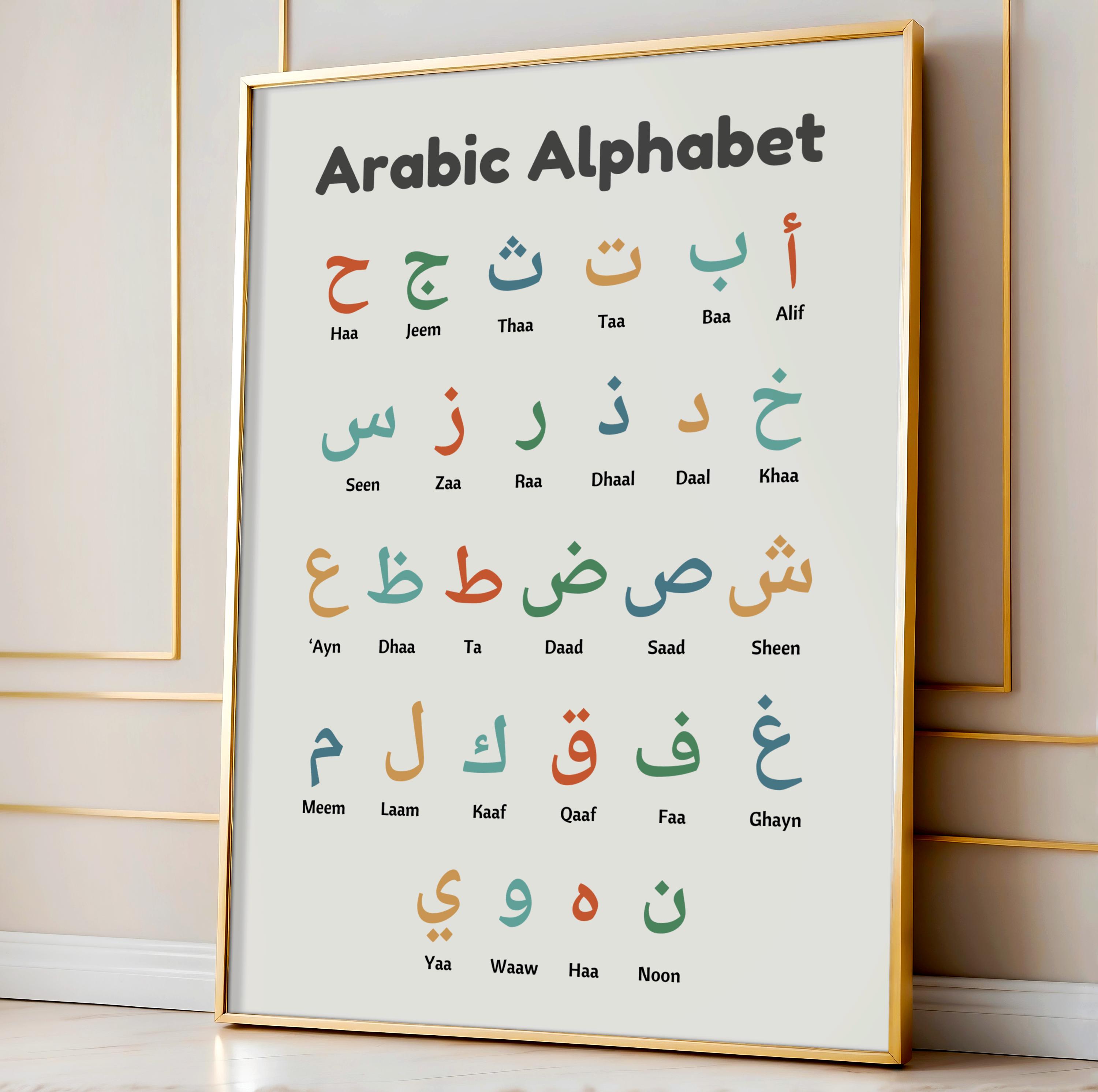 Artibetter Poster Educativo Alfabeto Arabo Per Bambini – Tela In Cotone 40x30 Cm, Decorazione Parete Per Cameretta E Aula