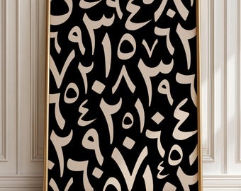 Arabic Script Art Black Cream Monochrome Typography Print Statement Wall Decor Housewarming Gift Arabic Number Poster Printable Home Decor
