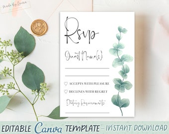 Editable Digital Template Rustic Leaf Wedding RSVP | Editable Canva Template | Printable Wedding Stationery | Wedding RSVP Reply Template