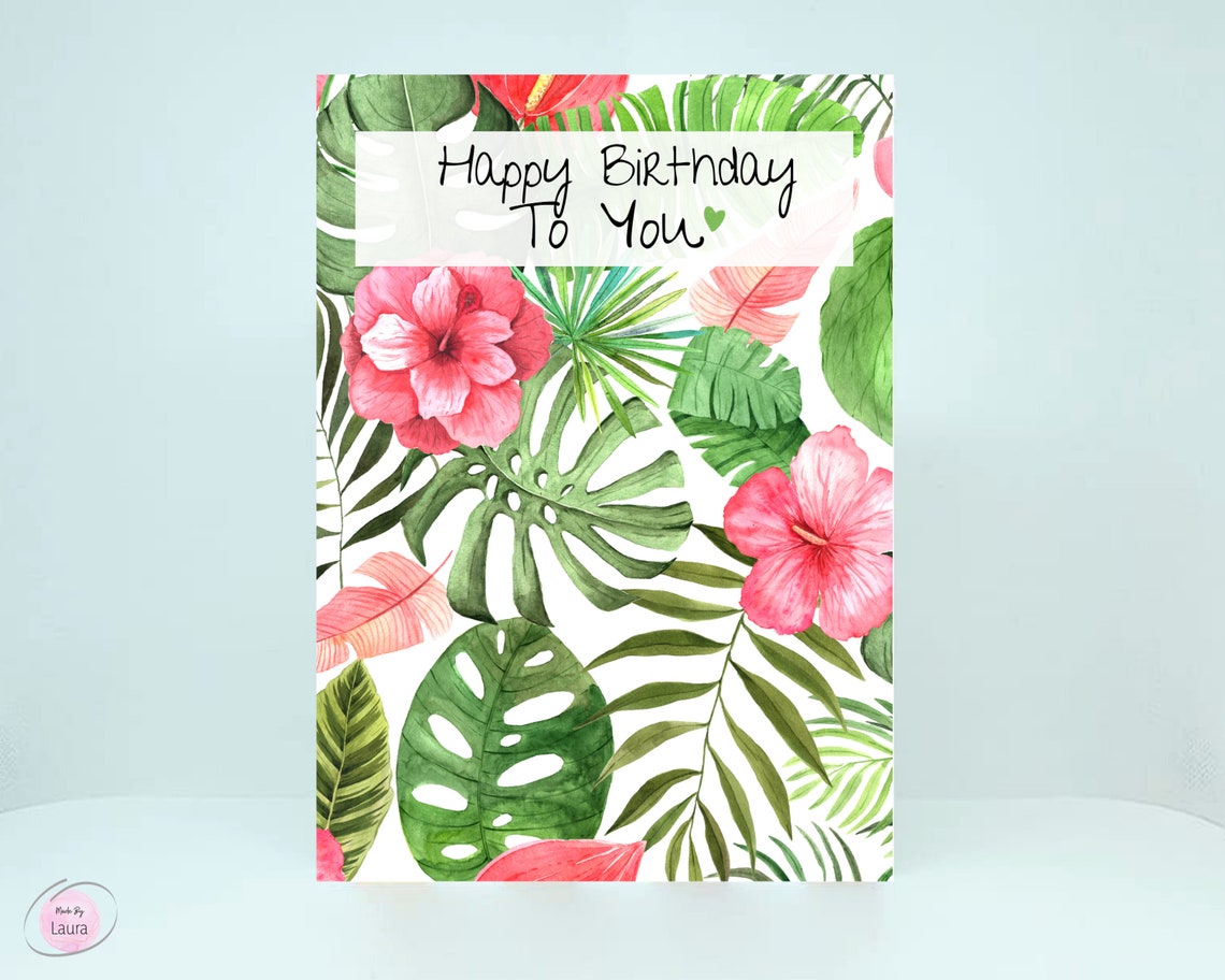 Birthday Card For Her Tropical Floral Print Birthday Card | Etsy