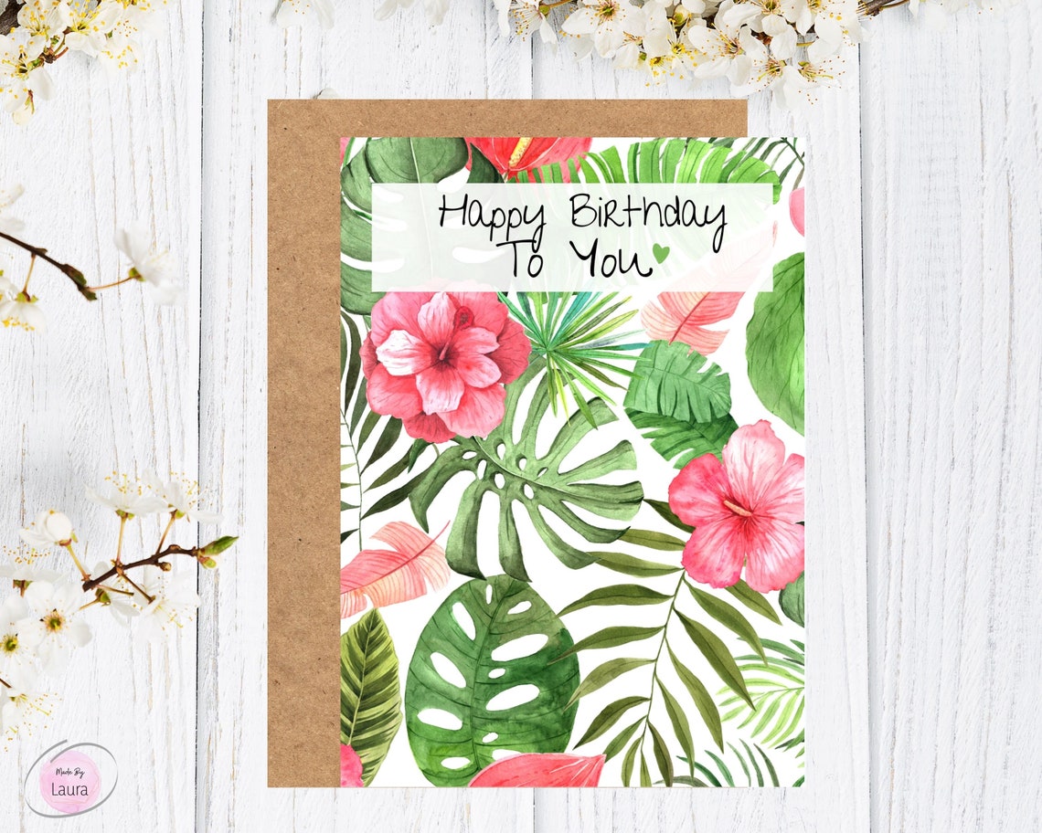 Birthday Card For Her Tropical Floral Print Birthday Card | Etsy
