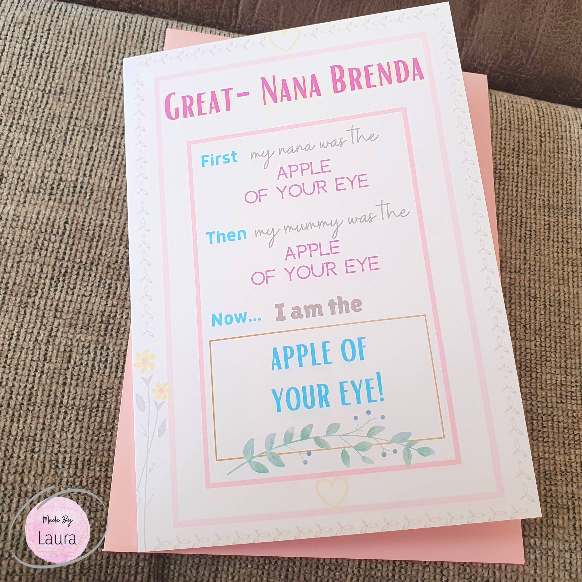 Personalised Great Nana Birthday Card Apple Of Your Eye Nan Etsy