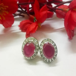 Indian CZ Earrings Red Earrings Studs Ruby Earrings American Diamonds Studs Jewelry Bridesmaid Earrings Silver Plated Changeable Jewelry Set