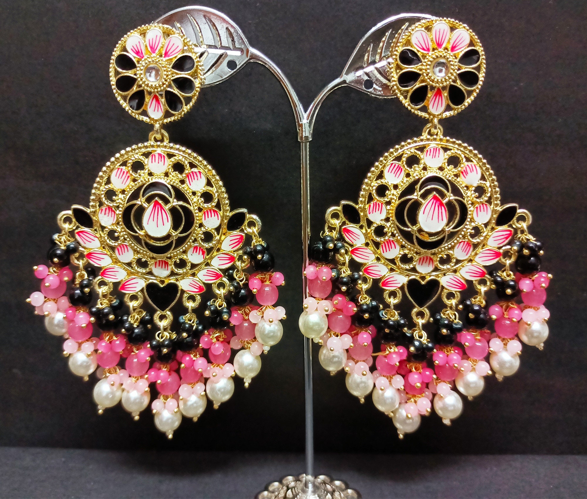 Indian Chand Bali Pearls Earrings Meenakari Earrings Chand Etsy UK
