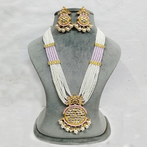 Indian Necklace Kundan Long Necklace Wedding Rani Haar Pink Meenakari With Pearls Beads Dropping Gold Plated Jewelry Bridal Necklace Jewelry