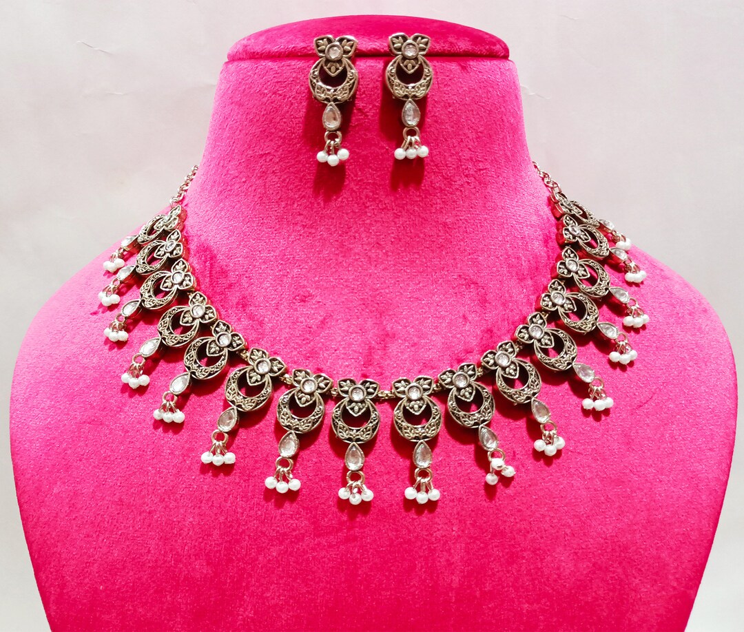 Indian Oxidised Necklace Jewelry Afghani Necklace Choker Earrings Party Wear Necklace Jewelry