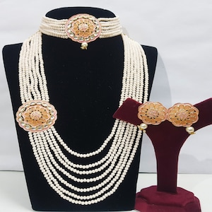 PfirsichFarben Lange Rani Haar Braut Halskette Schmuck Set Hochzeit Halskette Schmuck Indischer Kundan Schmuck Onyx Perlen vergoldet Frauen Schmuck