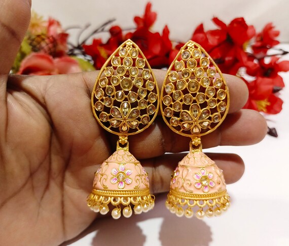 Meenakari earrings gold deals