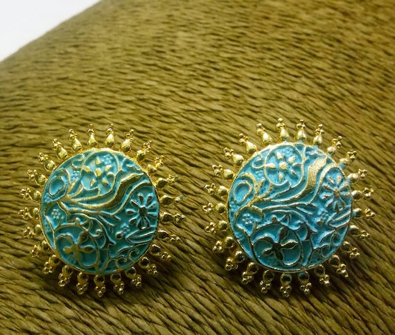 Blue meenakari sales earrings