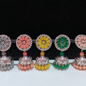Indische Jhumki Ohrringe: Versilbert CZ Brautschmuck