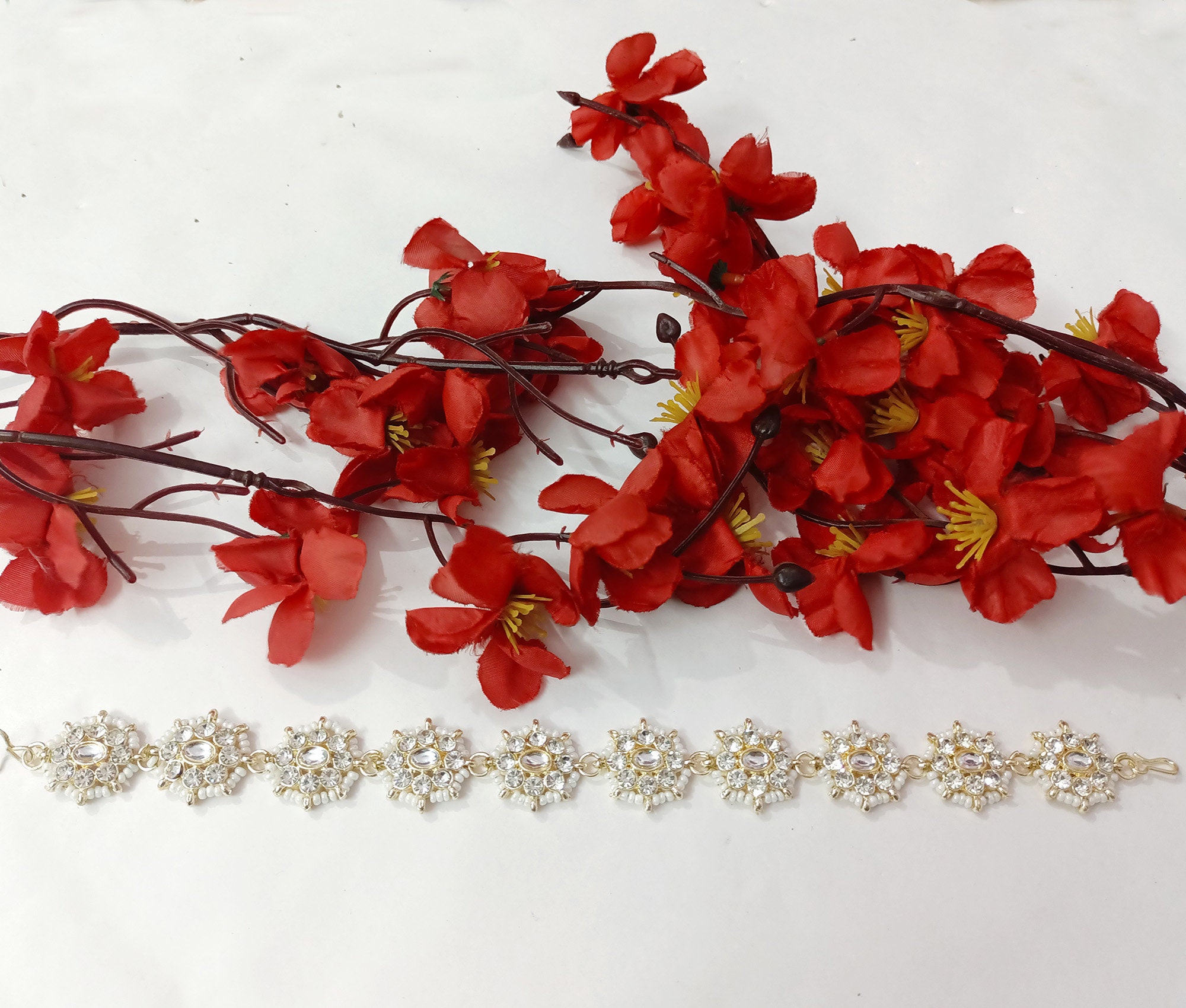 Tribal Red Matha Patti, Traditional Headpiece For Women, Hair Jewelry Red Headwear, Golden Headpiece, Indian Matha Patti, Bespoke  main image 2