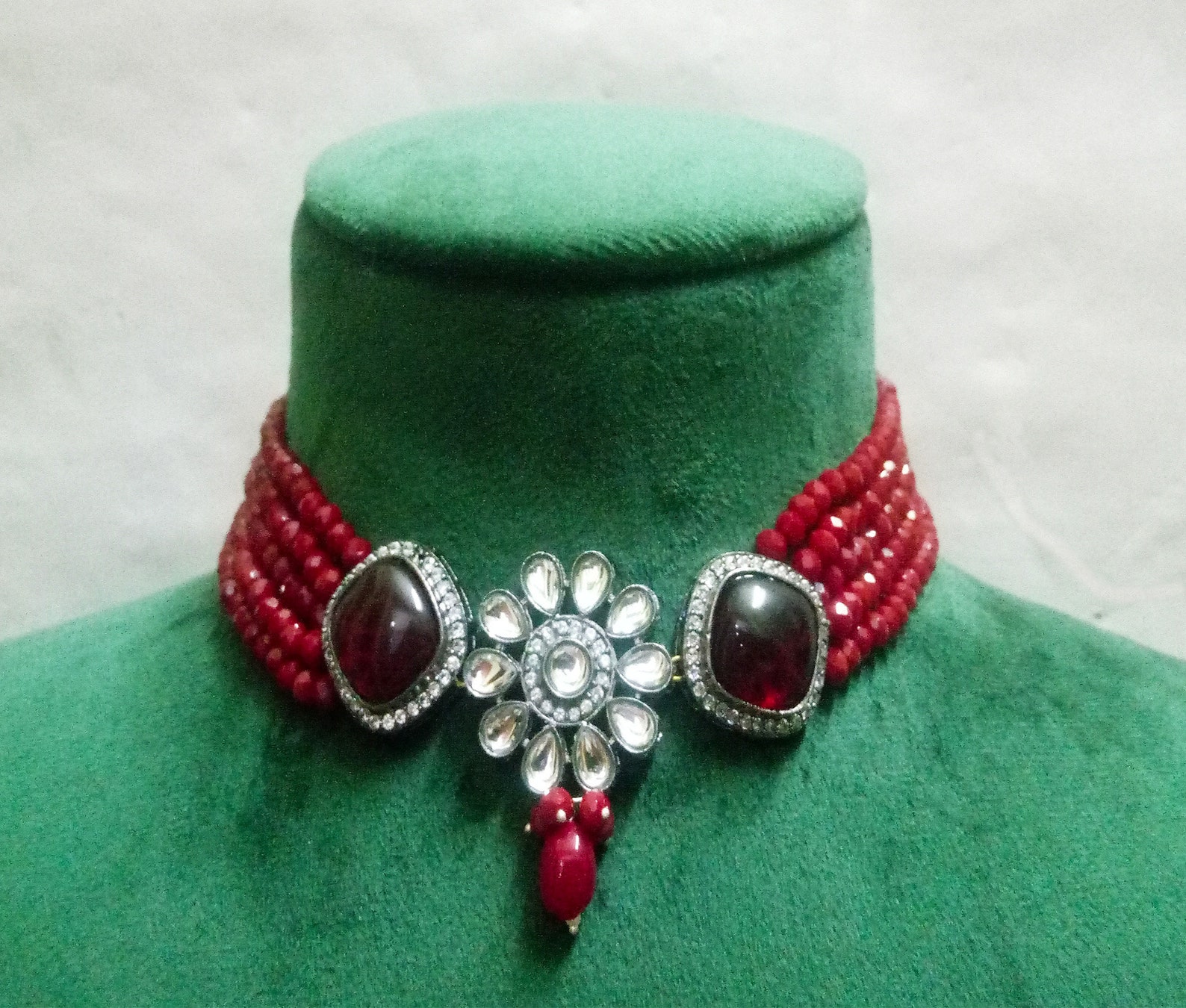Indian Kundan Choker Studs Jewelry Bridal Red Necklace Etsy