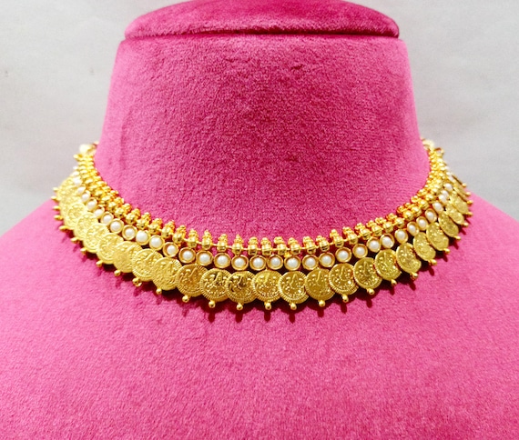 South Indian Jewelry Gold Plated Choker Necklace Earrings Ginni