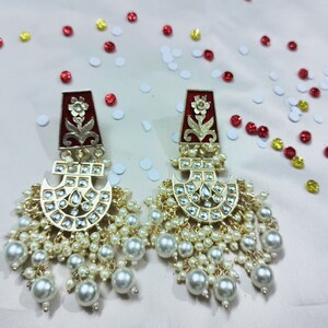 Orecchini indiani Orecchini di perle Set Orecchini Meenakari rossi Kundan Chand Bali Set Orecchini pakistani Orecchini da sposa Orecchini Punjabi