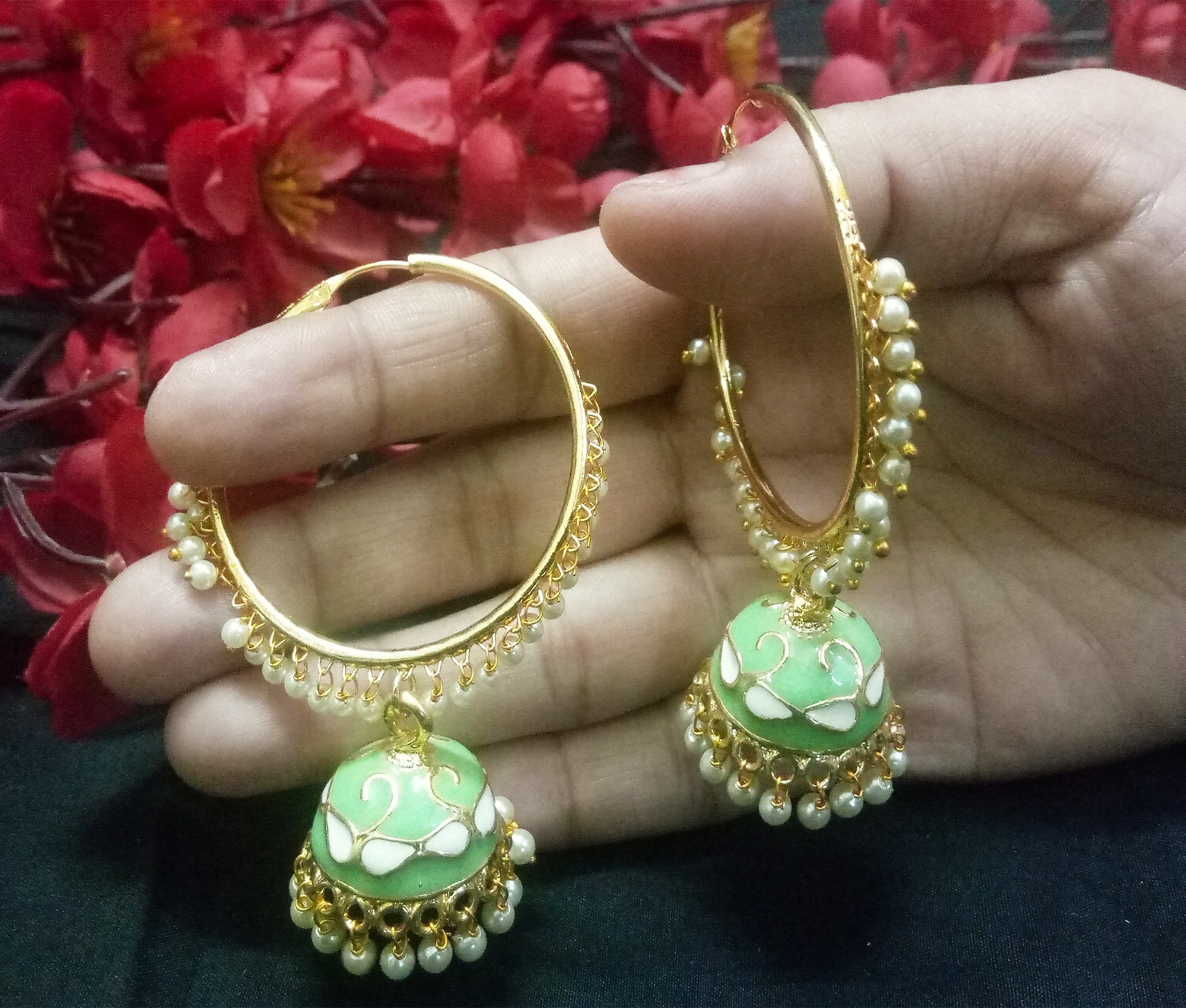 Indian Pearls Earrings Green Pearls Earrings Jhumki Jhumka Etsy UK