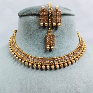 Indische CZ Halskette Champagner Stein verzierte Hochzeits-Halskette Brautschmucksachen Vergoldeter Schmuck Indischer Schmuck Party Wear Frauen Geschenk