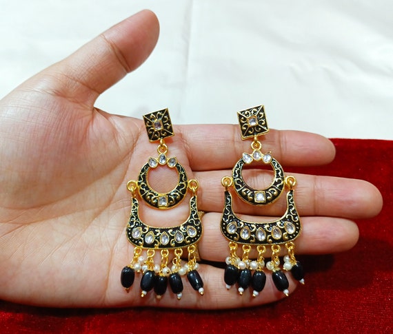 Metal Ladies Black Kundan Earring at Rs 350/set in Delhi | ID: 20977176412