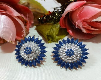 Indian CZ Stud Earrings: Silver Plated Party Jewelry