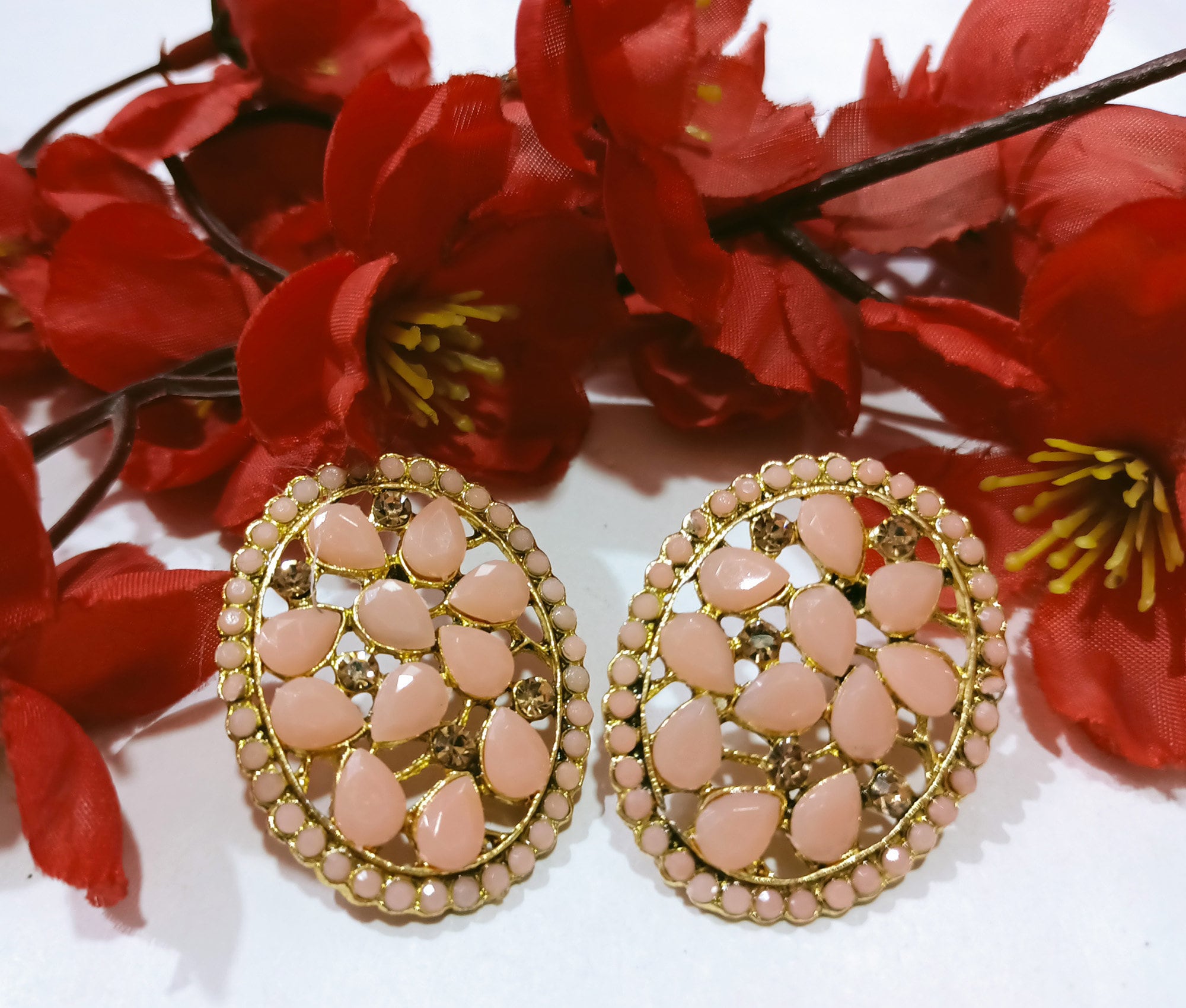 Buy Online Baby Pink Designer Jhumka Kundan Earrings