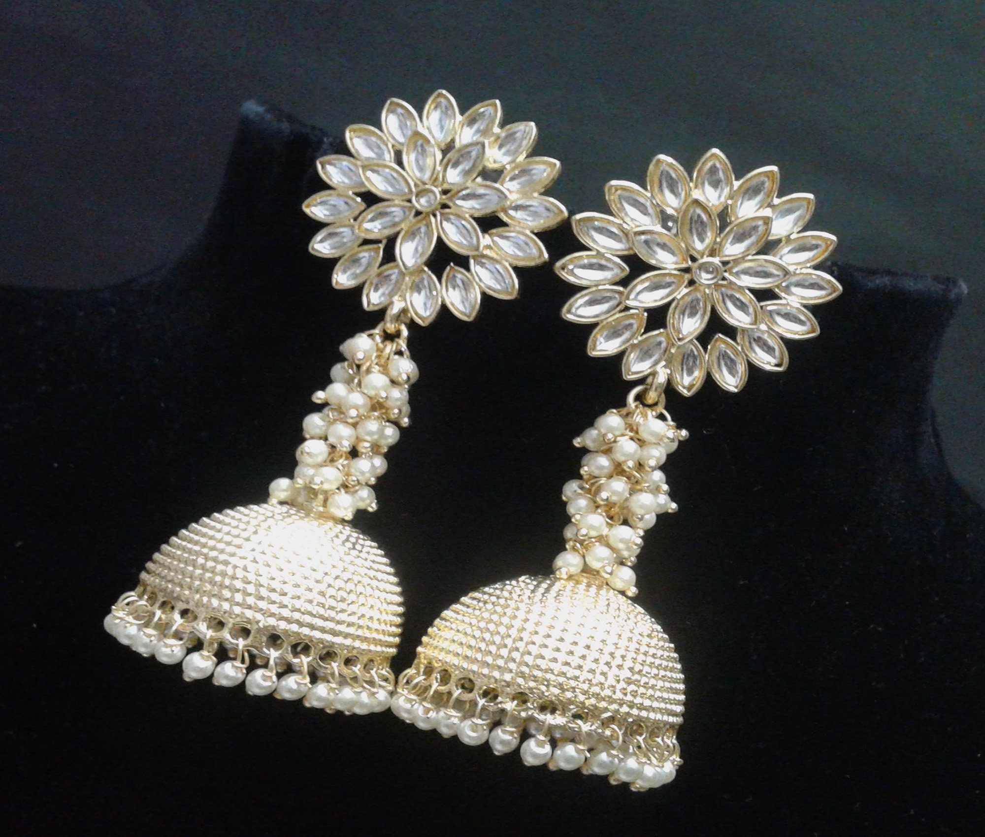 Indian Bridal White Jhumki Earrings Indian Kundan Earrings Etsy