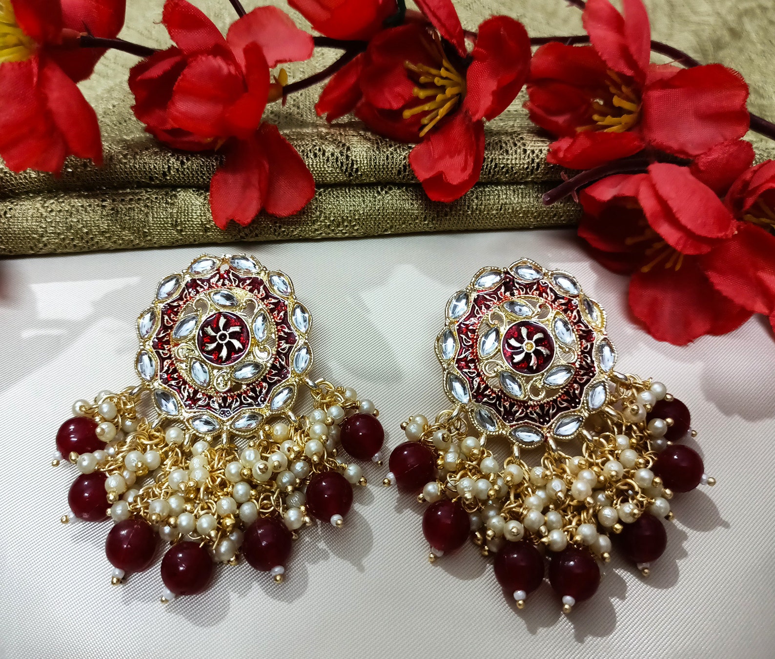 Indian Earrings Red Earrings Latest Kundan Jhumki Jhumka - Etsy