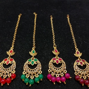 Indian CZ Tikka Head Piece Bridal Tikka Wedding Tikka Side Passa Red Green Purple Maroon Tikka Party Wear Tikka Gold Plated Head Jewelry