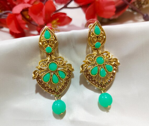 Orecchini Jhumka Indiani Bollywood Tradizionali Placcati Oro - Foto 8