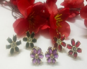 Indian CZ Flower Earrings: Gold Plated Studs, Party Jewelry