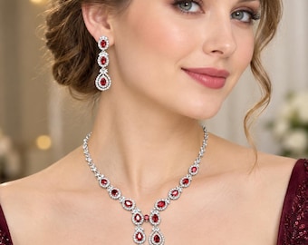 CZ Rubin Choker Halsband Set: Indiska Bröllopssmycken