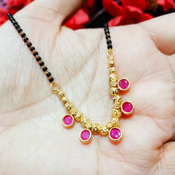 Indian Wedding Mangalsutra Indian Ruby Necklace Jewelry Traditional Bridal Mangalsutra Necklace With Black Beads Gold Plated Women Jewelry