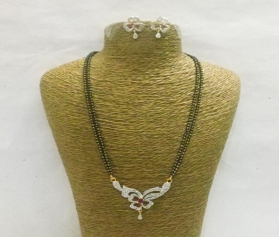CZ Mangalsutra Necklace Earrings: Indian Wedding Jewelry