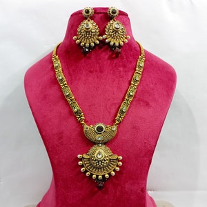Indian Bridal Kundan Necklace Earrings Long Gold Plated Rani Haar Ruby Red Beads Jewelry Wedding Women Jewelry Punjabi Necklace Jewelry Set
