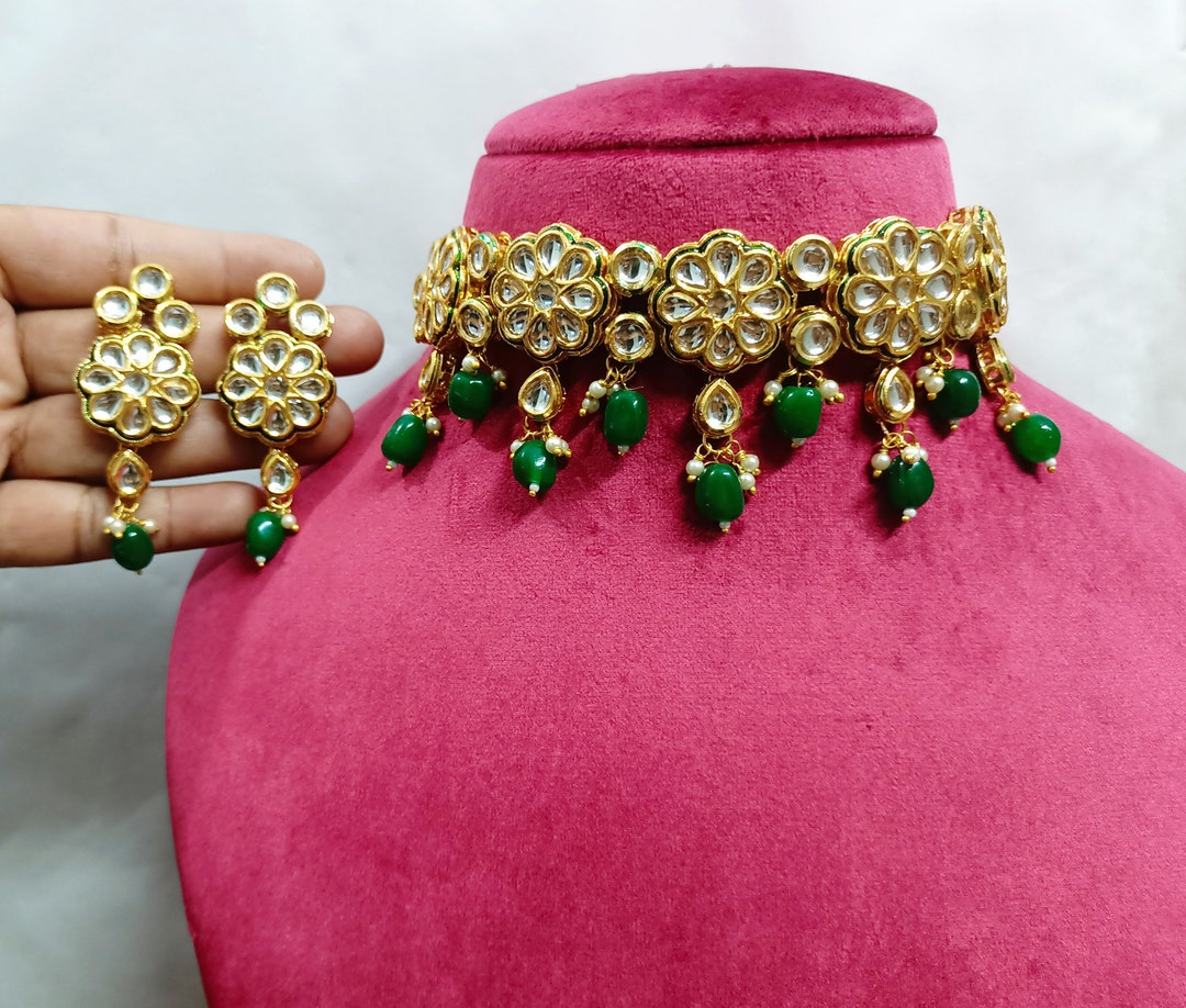 Gold Plated Kundan Choker & Earrings Set main image 1