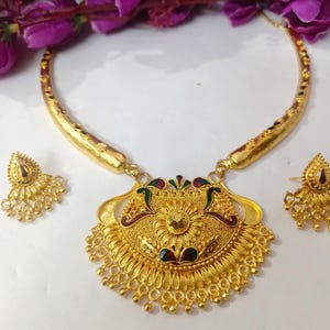 Bridal Hasli Necklace Earrings With Meenakari Gold Plated Tribal Necklace Choker Wedding Jewelry Party Wear Jewelry Indian Choker Handmade