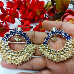 Bridal Kundan Earrings Meenakari Earrings Chand Bali Gold Plated Jewelry Indian Earrings Indian Jewelry Party Wear Earrings Punjabi Earrings