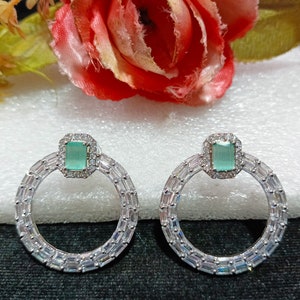 Indian CZ Diamonds Earrings CZ Hoop Earrings Bridal White Earrings Indian Earrings Party Wear Earrings Bridesmaid Wedding Earrings Women Set