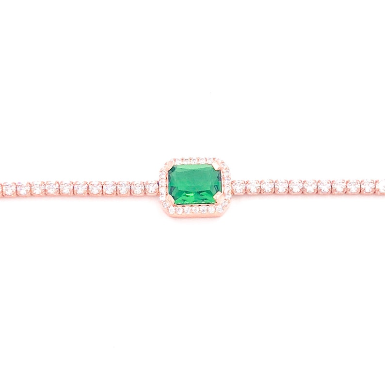 Baguette Tennis Bracelet Colorful Cubic Zirconia 925 Silver Gemstone 14k Rose Gold